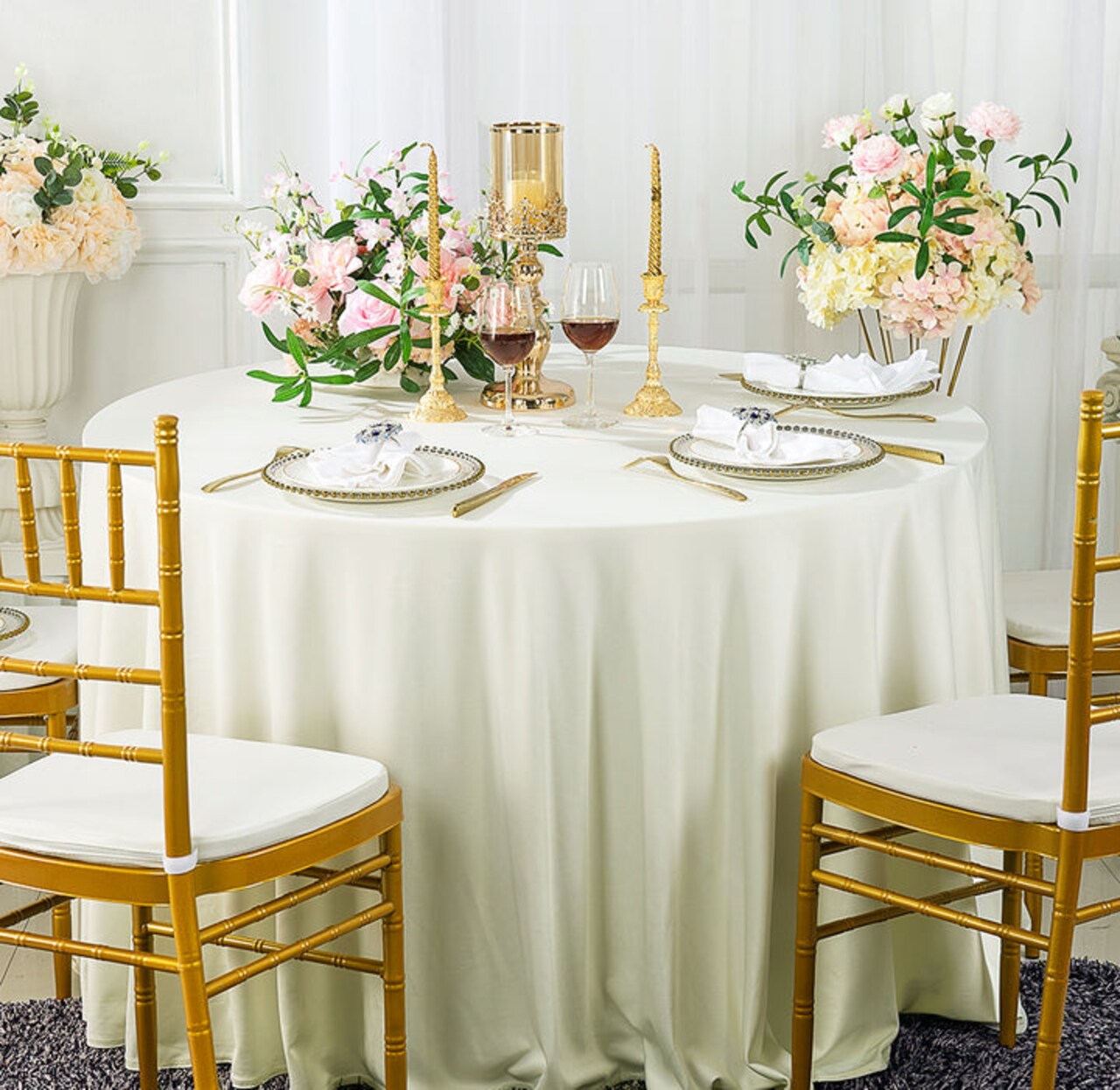 90 Seamless Round Wrinkle Free Scuba Tablecloth Elegant Ivory